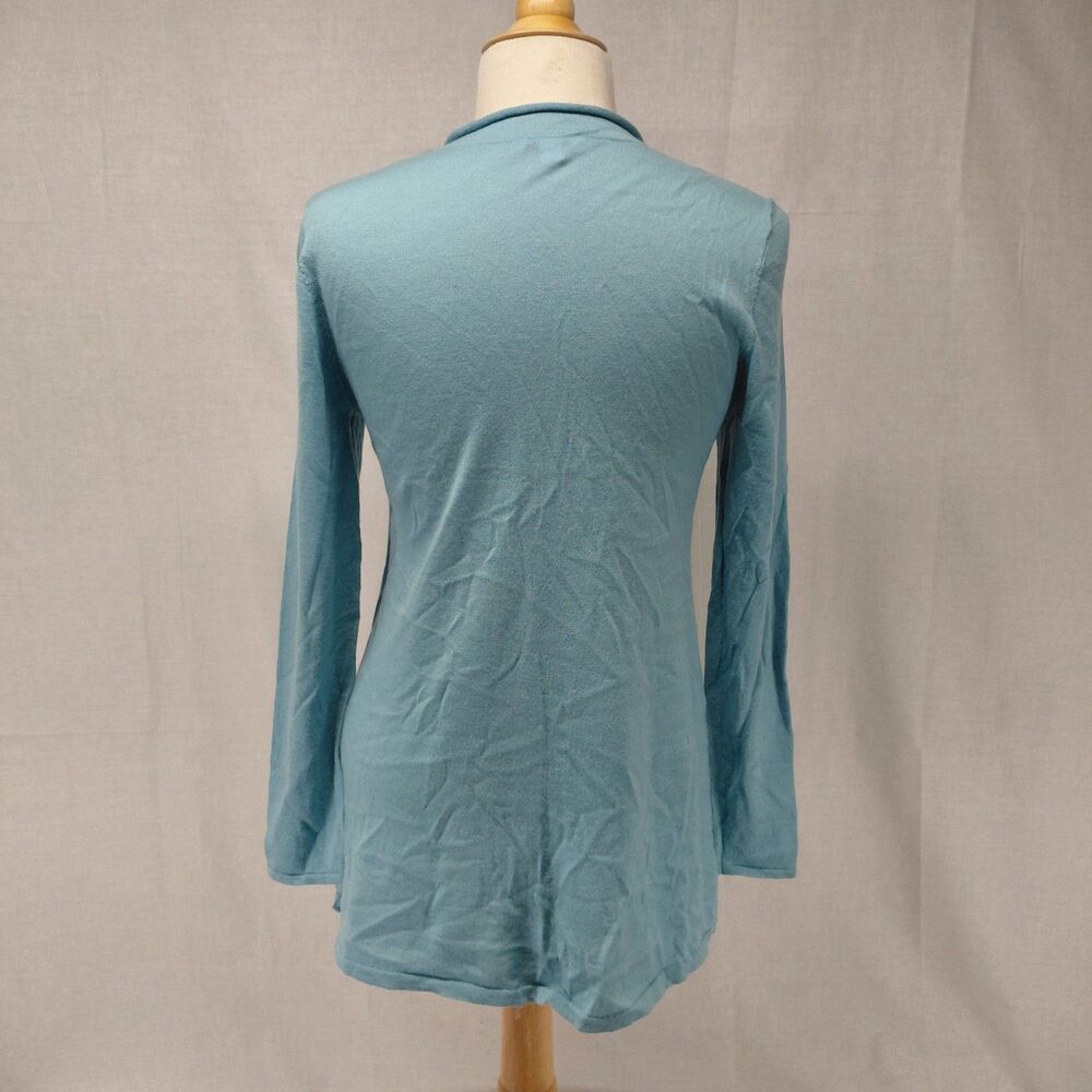 J Jill LS V-Neck Light Blue Sweater w/ Rolled Hems 100% Merino Wool s SZ S - Picture 3 of 7